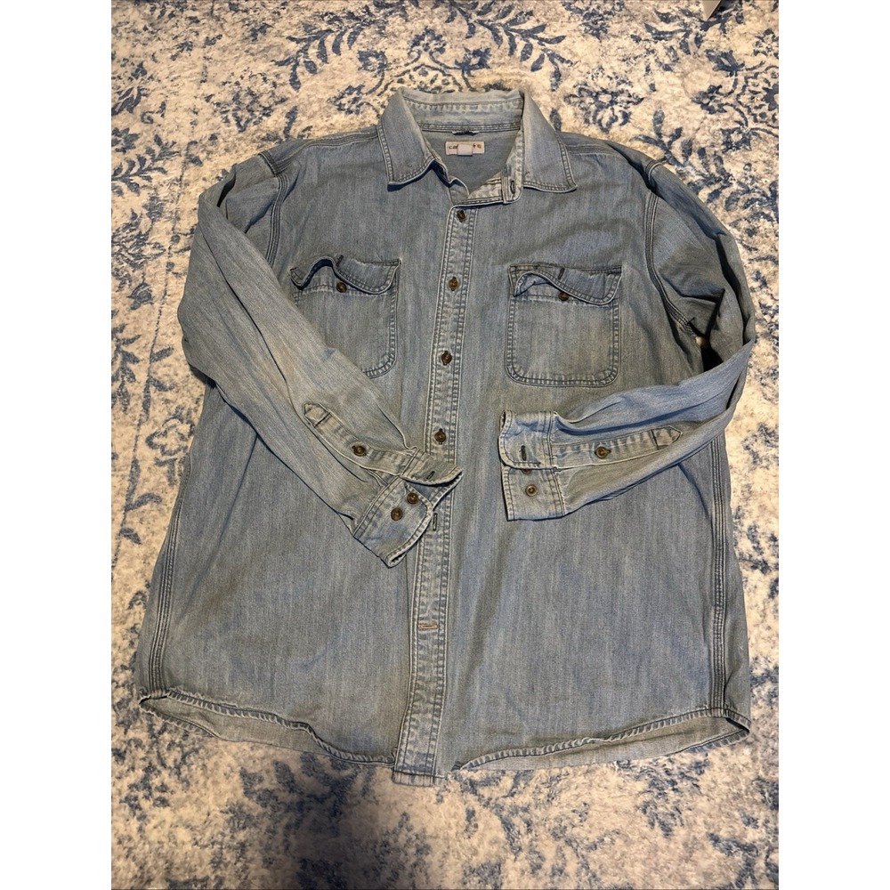 Carhartt Men's Light Wash Blue Denim Long Sleeve Button Down Shirt Size XL